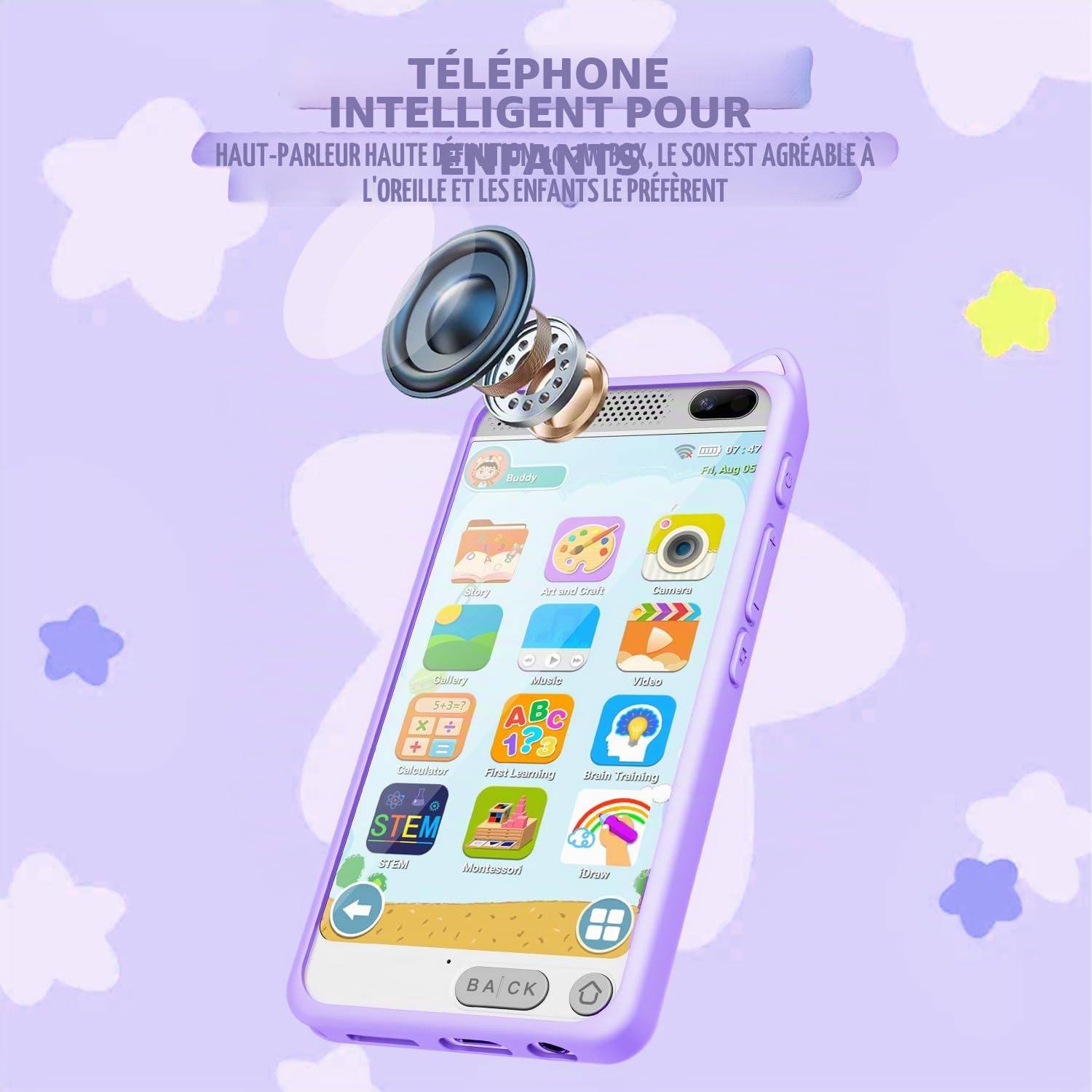Téléphone pour Enfant,3,97 "Tactile Toddler Smartphone Jouets d’Apprentissage, Faux téléphone Jouet avec Jeux éducatifs Lecteur de Musique, Cadeaux d’Anniversaire de Noël pour l’âge 3-12, Carte SD 8G