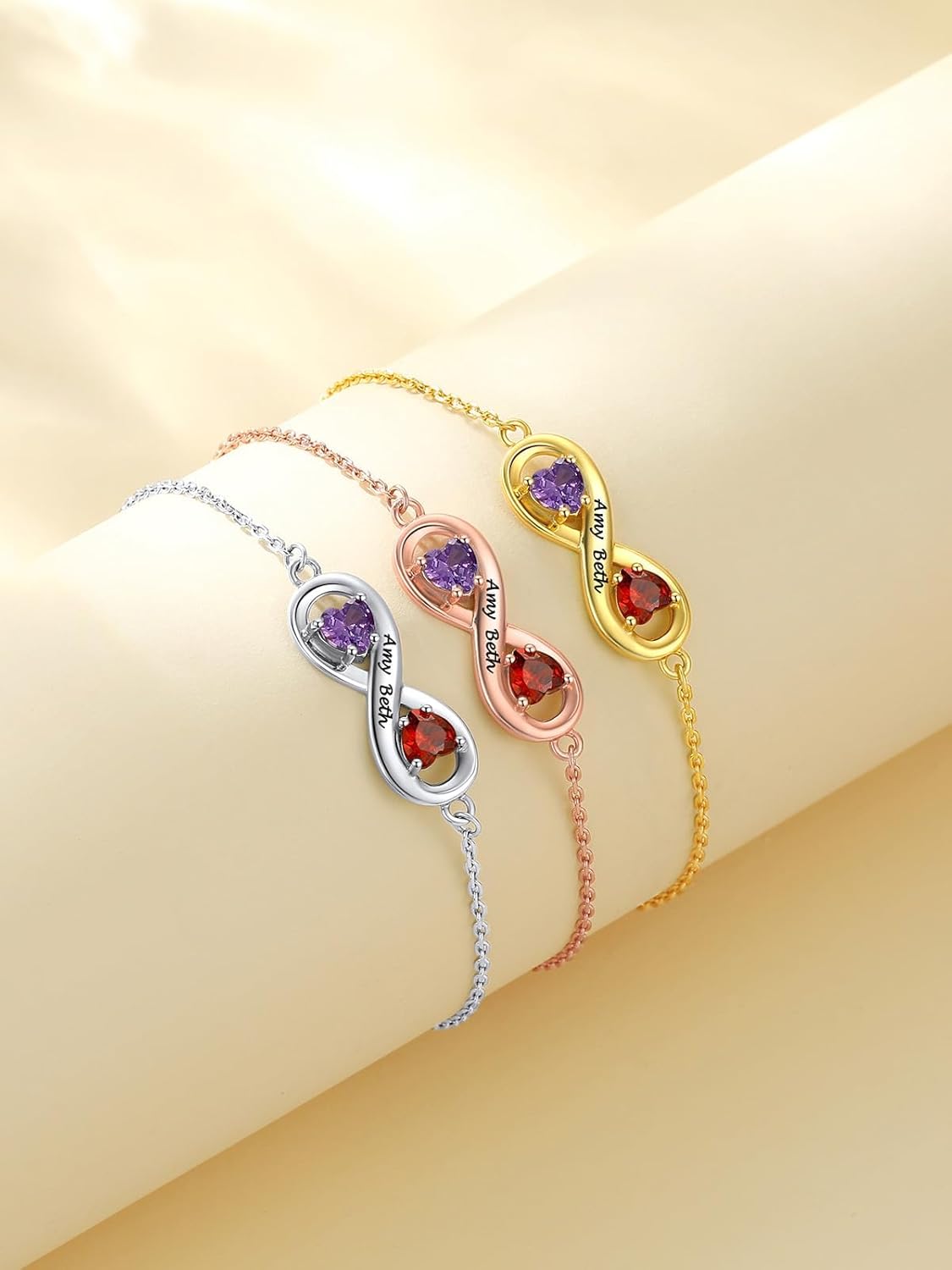 Custom4U Personalized Infinity Love Symbol Link Bracelets for Women 925 Sterling Silver Birthstone Bracelet Adjustable Engraved Chain Christmas Mother's Day Birthday Jewelry Gifts for Mom Her - Image 9