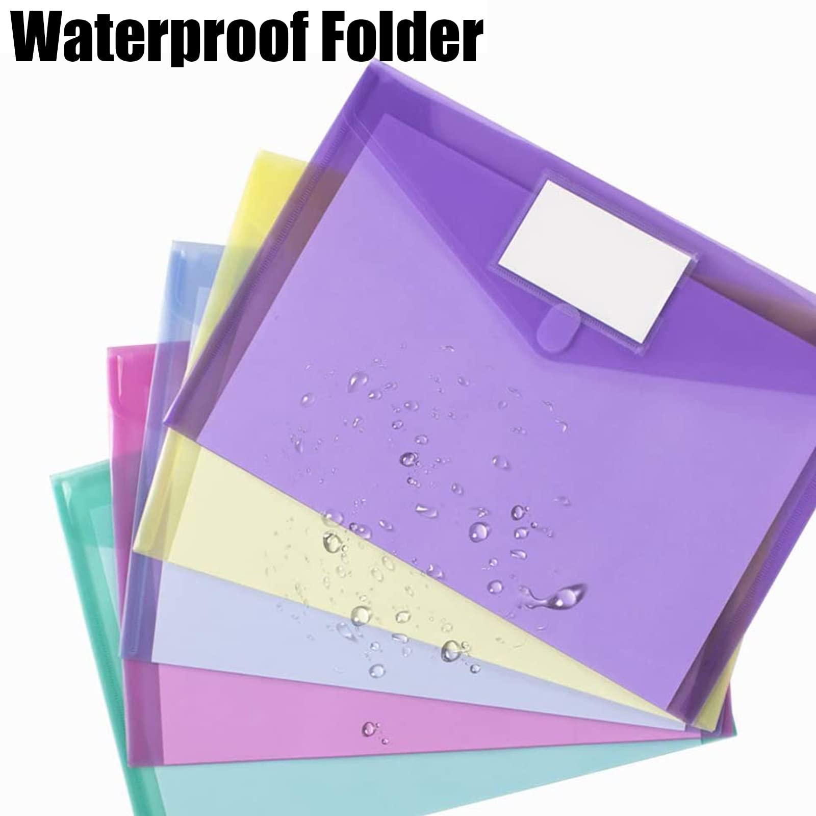 25 Pochettes Document A4 Transparentes - Bouton Pression, étiquettes - 5 Couleurs Assorties