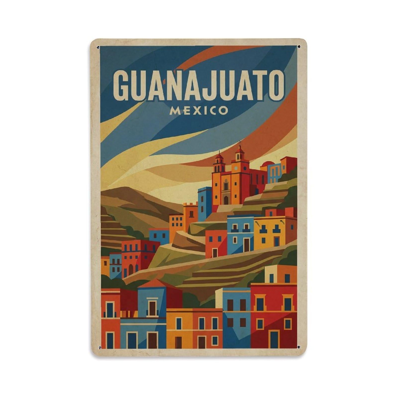 Xanthor Style Travel Vintage Mexico Guanajuato Metal Tin Sign
