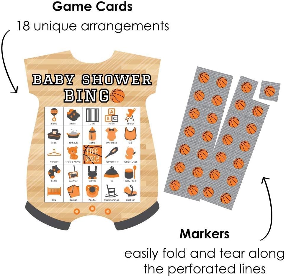 Big Dot of Happiness Nothin’ But Net - Basketball Party Game Set – Baby Shower Party Game Supplies Kit – Bingo Cards and Scratch-Off Cards Party Virtual Bundle