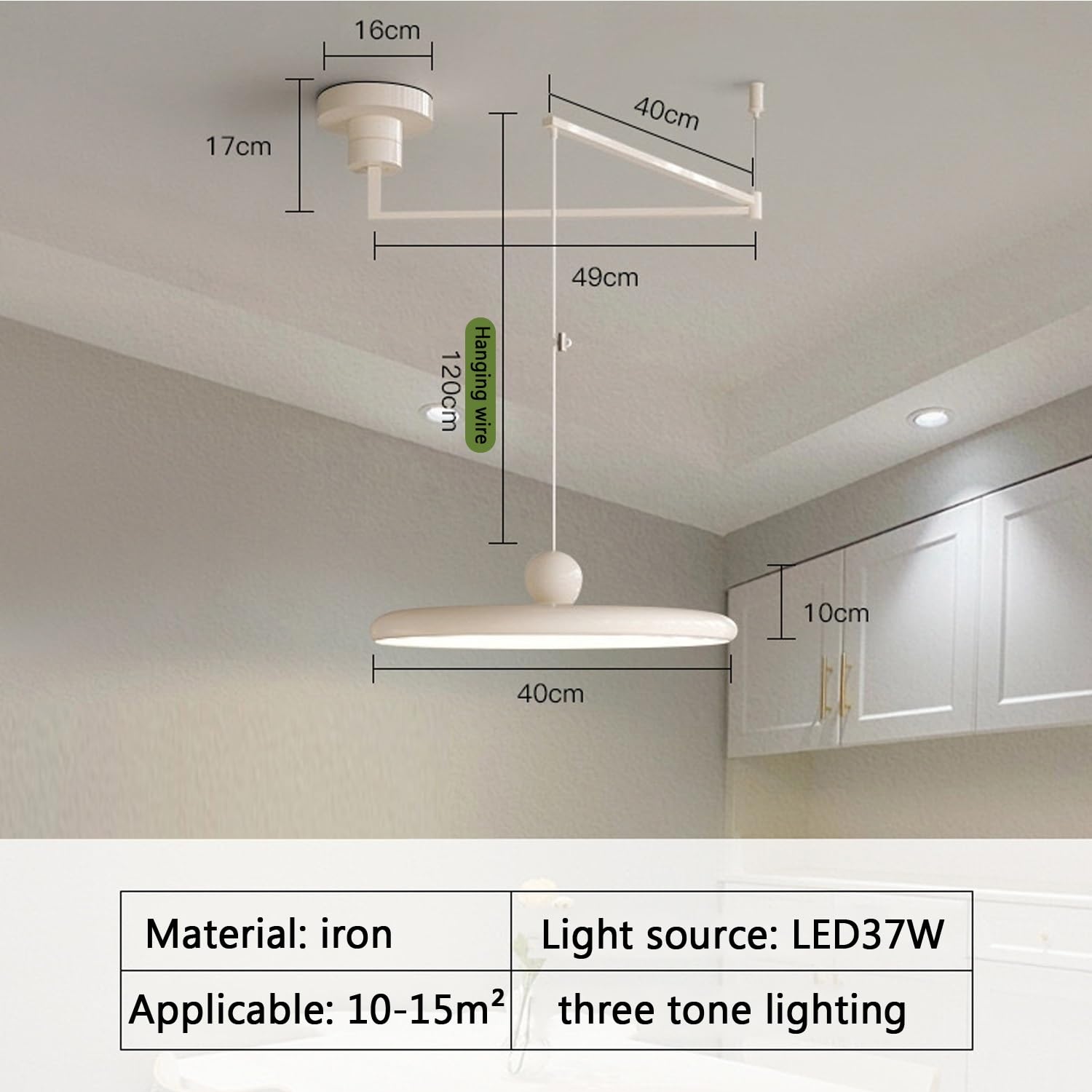 Gran Lámpara Colgante De Brazo Oscilante Moderna Con Atenuación LED Luminaria De Techo Suspendido Nórdica Actual Candelabro De Brazo Para Comedor E Isla De Cocina(Cream white,40cm/16in)