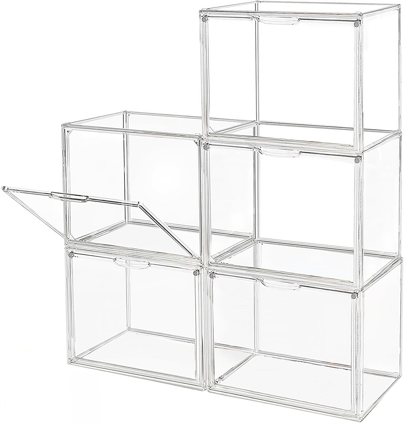 GUDEMAY Scatole in plastica trasparenti impilabili con chiusura magnetica | Vetrina in acrilico antipolvere, ideale per figurine, oggetti da collezione, libri, scarpe (trasparente, set da 5 pezzi)