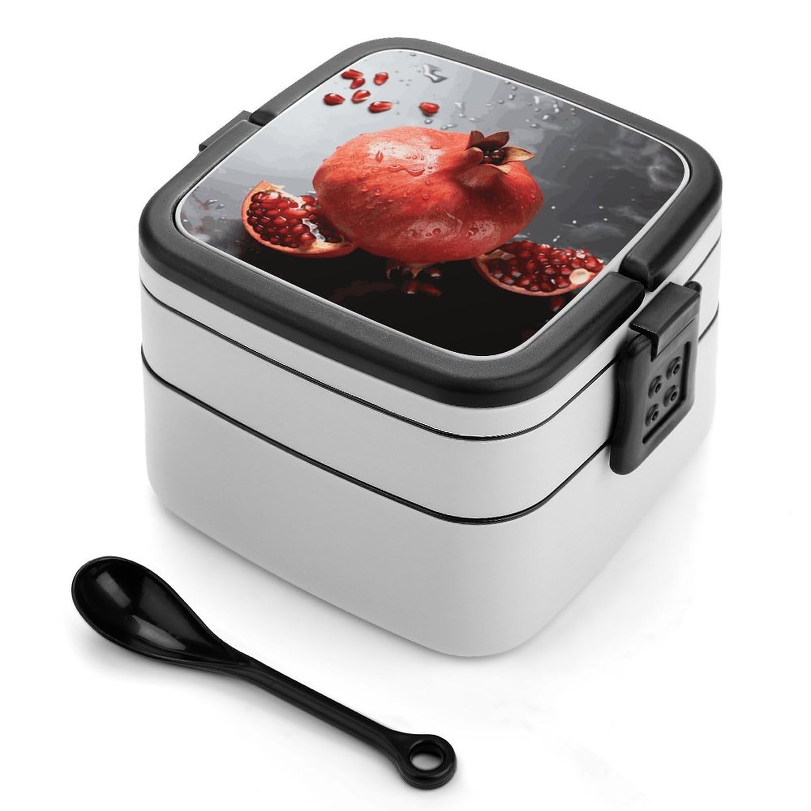 VstaDank Pomegranate Bento Box Portable Adult Lunch Box with 2 Layer&Spoon Reusable Insulated Lunchbox Large Food Containers Leak Proof Lunch Containers for Work Camping Meal Prep