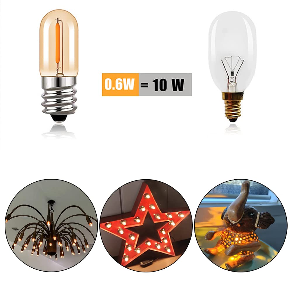 RYTM (Confezione da 20) Lampadine a LED, Lampadine Edison vintage con base E12/E14, Lampadine piccole a filamento LED antico T16, Dimmerabile da 0,6 W CA 100 V-230 V (Warm Yellow Light 2200k)