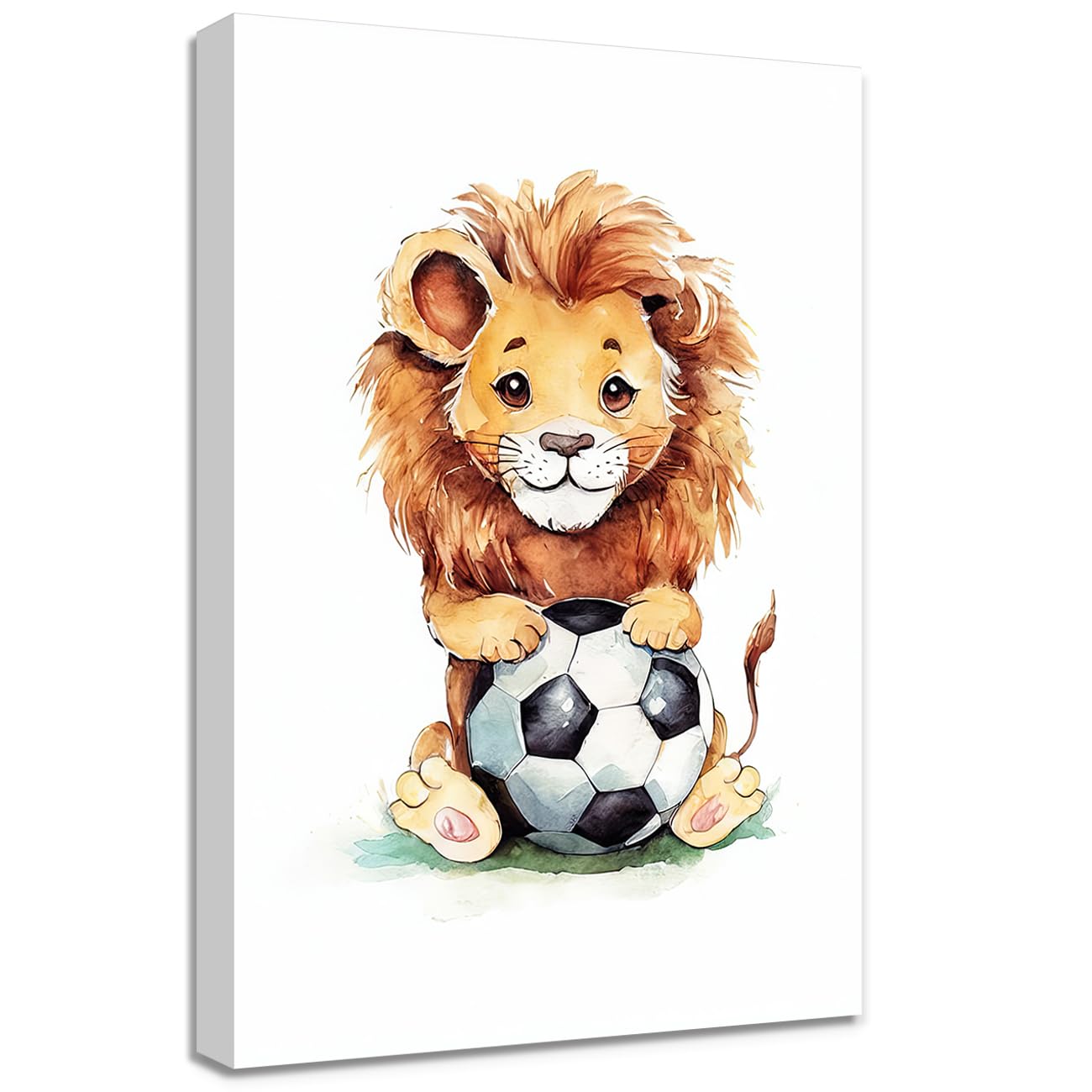 LMYSXAOZ Lion Canvas Wall Art Soccer Sports Picture Funny Nursery Animal Prints Bedroom Bathroom Kids Room Decor Framed (Lion,20.00" x 30.00")