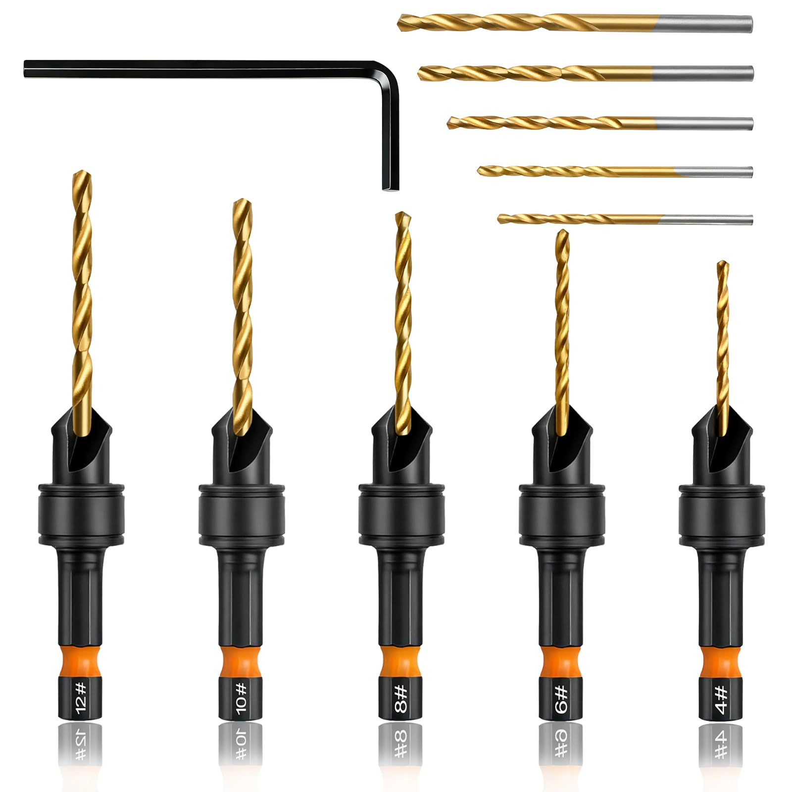 Vicloon Juego de Brocas Avellanadas, 12 Piezas Avellanador Madera Juego de Brocas Avellanadoras para Trabajar con Soporte Magnético para Brocas de Extensión,Una Llave Hexagonal, Caja de Almacenamiento