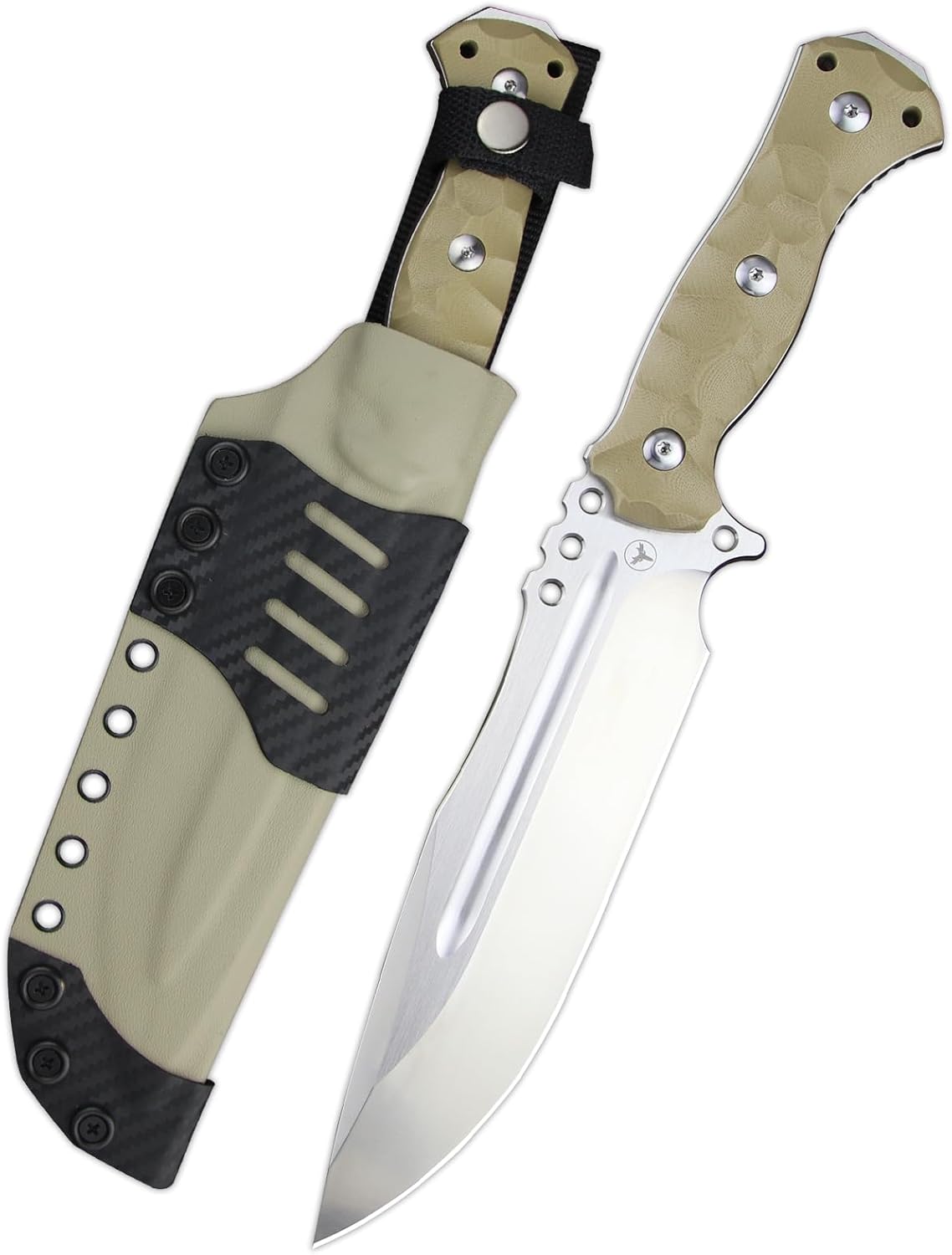 LENGREN【Chief 12.6 Inches THK Full Tang Drop Tactical Fixed Blade Knife Sleipner Steel G10 Handle Kydex Sheath for Camping,Hiking,Hunting,Fishing (White)