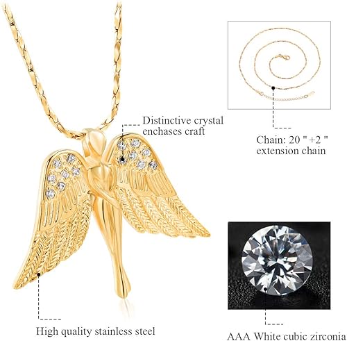 Miniatura 4 de Imrsanl Joyería de cremación con dije de ángel para dama, medallón conmemorativo de ceniza, collar de urna para cenizas, alas, joyería de recuerdo