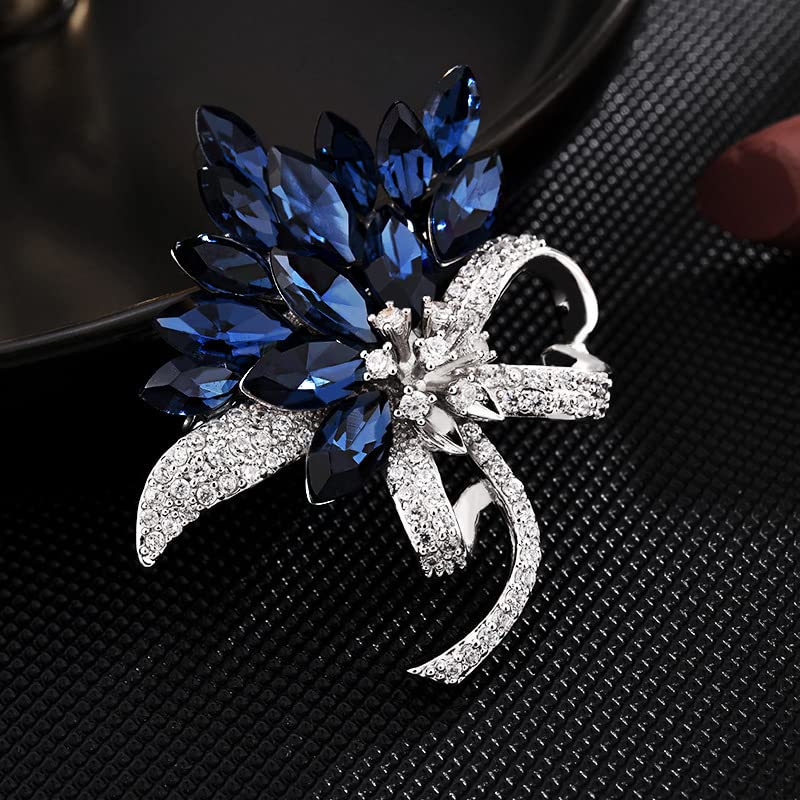 Image of Large Brooch Pin Austrian Crystal Leaf Shape Bouquet Rhinestone Scarf Decoration Wreath Cloth Brooches Pins For Women Girls
