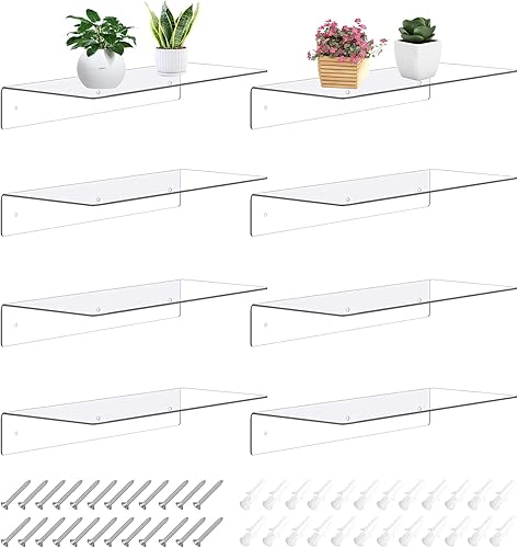 8 estantes de acrílico transparente de 14 pulgadas, estantes flotantes de acrílico montados en la pared, estante de pared transparente para