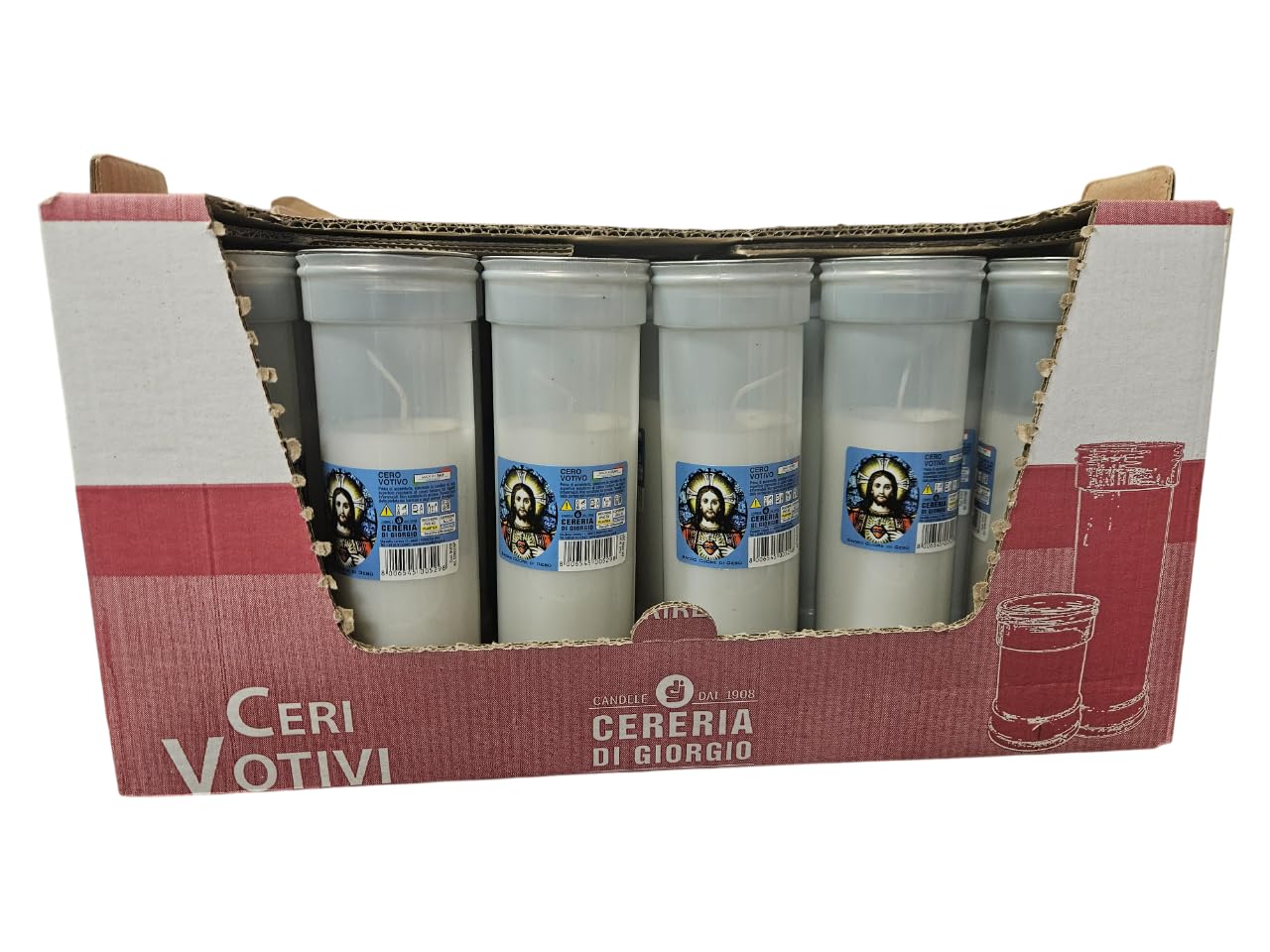 30 Votive Candles Dedicated to The Sacred Heart - Model P50 White - Duration 55 Hours Each - Cereria di Giorgio - Spare Pack