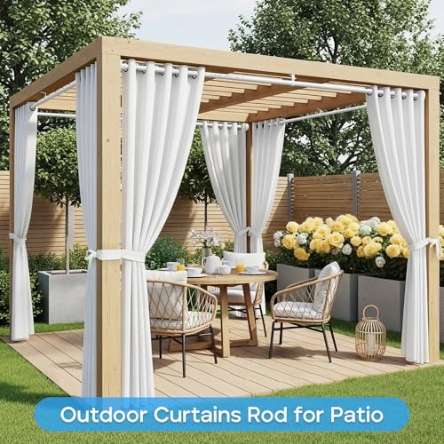 Image of Tension Curtain Rod White Tension Rod 40 to 148 Inch Spring Curtain Rods Non Slip Tension Rods 1pcs For Windows No Drilling Adjustable Tension Rods of Curtains Window Closet Kitchen Wardrobe