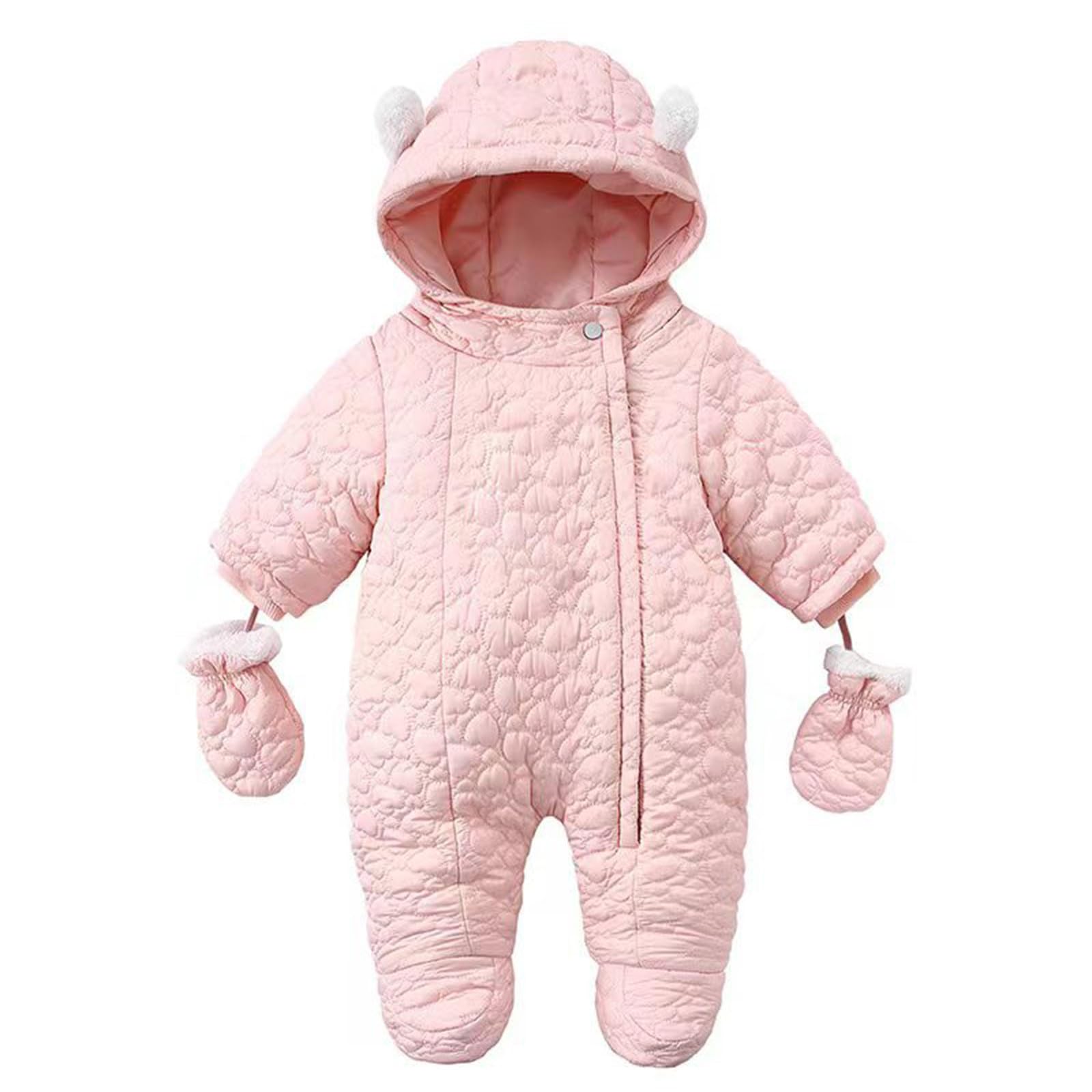 Pelele para bebé Ropa de abrigo Traje de nieve Orejas de oso Niña Abrigo Infantil Mono con Capucha Chaqueta Cálida Niña Abrigo Chaqueta con Guantes