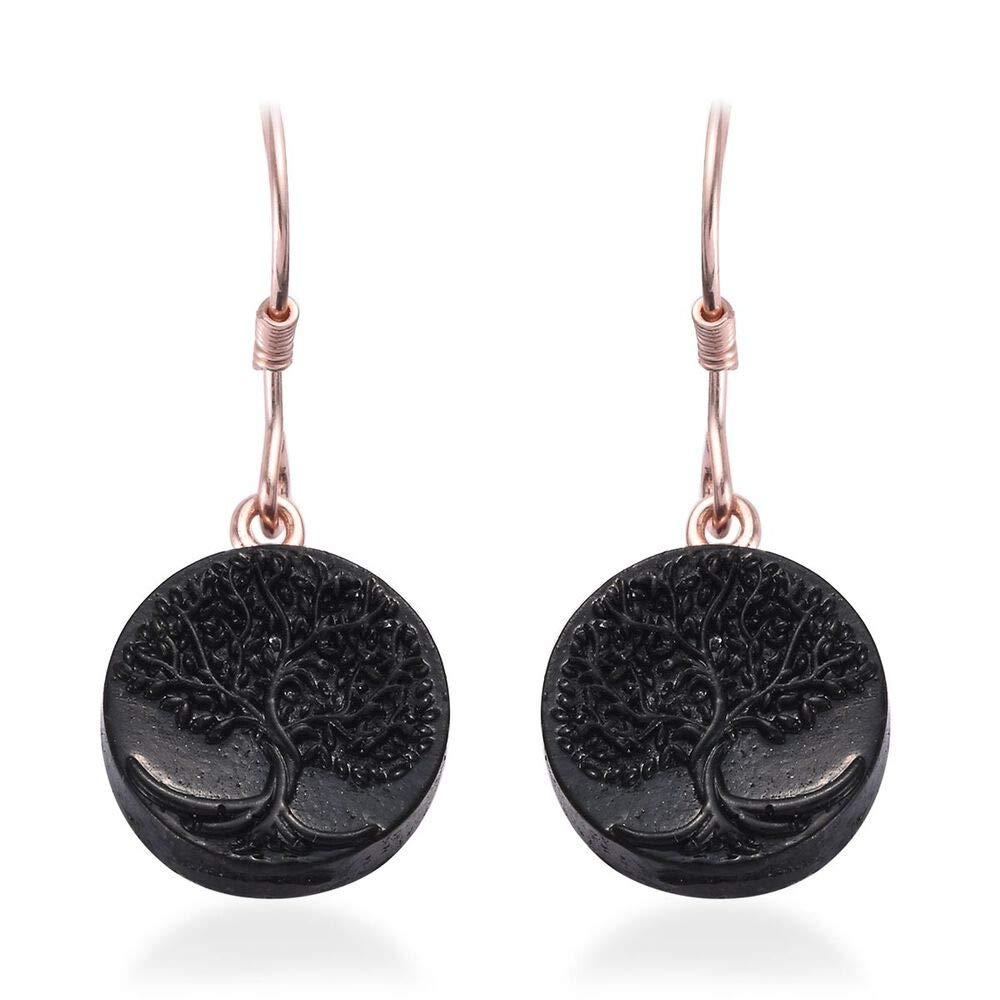 Constituted Elite Shungite Drop Dangle Earrings for Women in Yellow Gold/Rhodium Plated 925 Sterling Silver