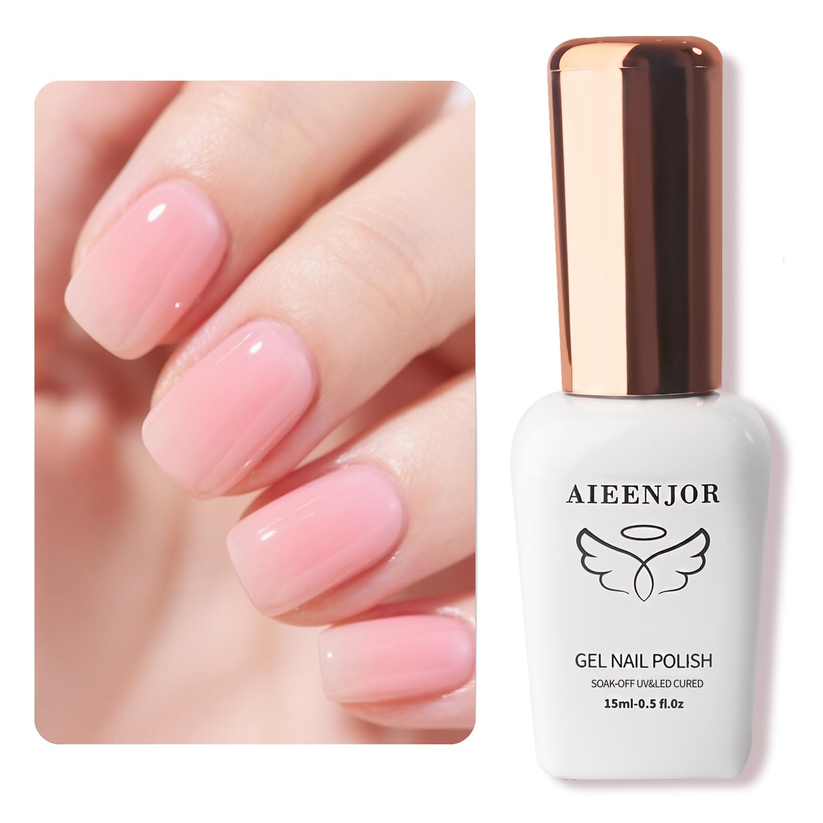 Aieenjor Pale Pink Gel Nail Polish, 0.5 Fl Oz UV LED Soak Off Gel Polish, Long Lasting Jelly Translucent Gel Polish for Nail Art DIY Manicure and