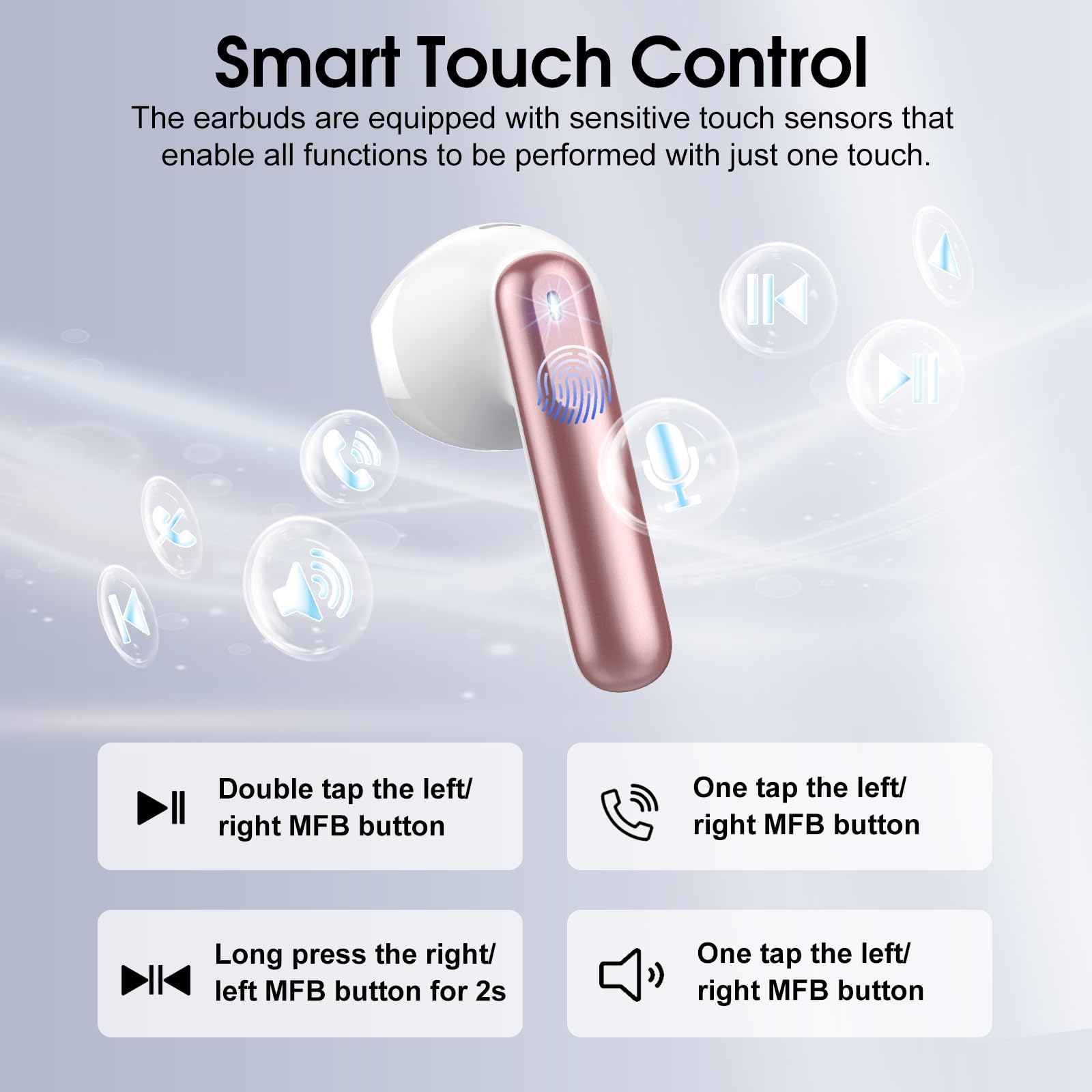 Auriculares inalámbricos, Bluetooth 5.4 con 4 micrófonos ENC HD inmersivos, cancelación de ruido, 40 horas de autonomía, USB-C, certificación IP7, para Android/iOS, control táctil, LED (oro rosa)