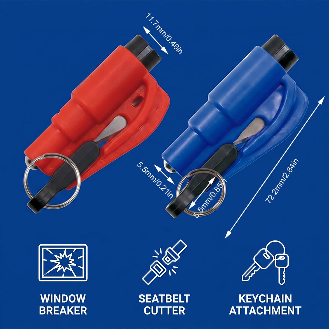 GXGM 2 Pièces Life hammer, Brise-vitre coupe-ceinture, outil de secours de sécurité, brise vitre porte clés