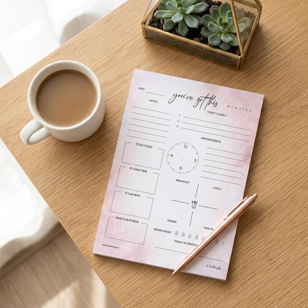 CrafTangles A4 Daily Planner PAD - Abstract Flowers, Soft back Desk Planner Notepad, 50 Undated Tear-Off Sheets, Track Productivity, Goals, Tasks (CTPlanAF-Daily) 1