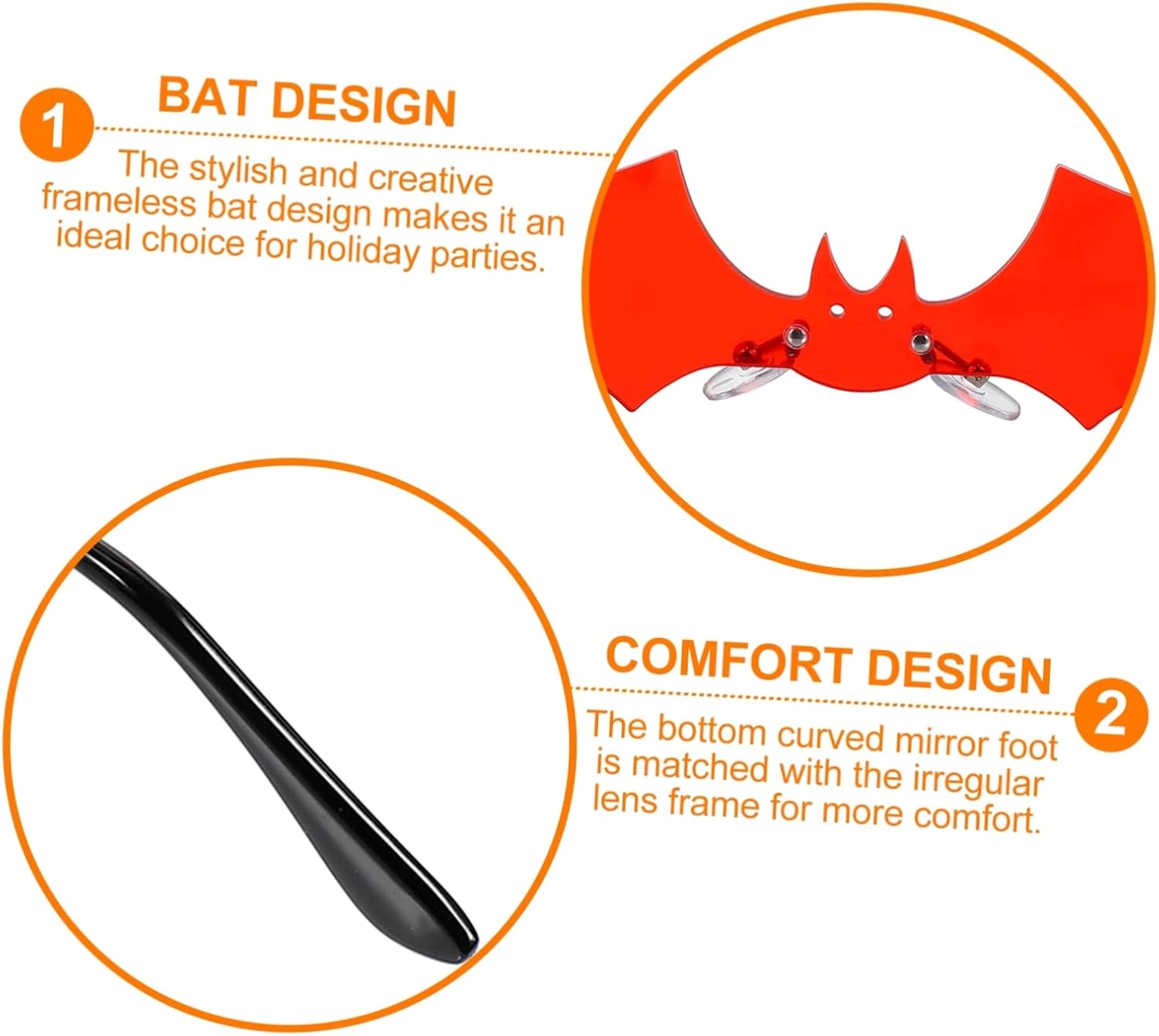 Bat Glasses Ladies Sunglasses Frameless Sunglasses Rimless Sunglasses for Xmas Party Glasses Holiday