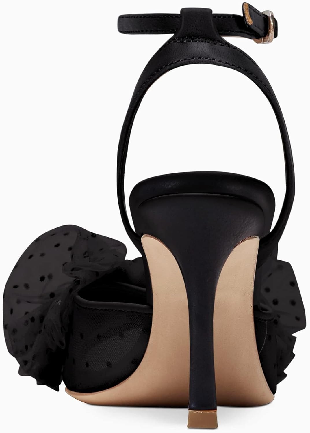 Coutgo Womens Bow Tie Heels Sandals Slingback Peep Toe Wedding Heels Mesh High Stiletto Heel Summer Cute Wedding Bridal Shoes - Image 5