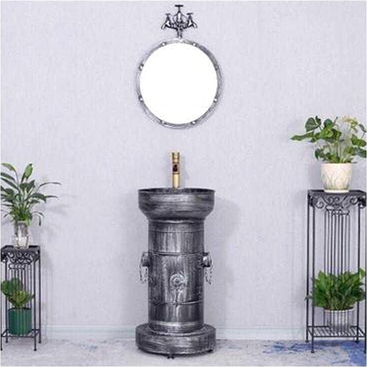 OLSKFUH Freestanding Pedestal Sink Floor Standing Art Sink Modern Bathroom Single Vanity Unit, Free Standing Vanity Unit With Basin Storage Furniture With Faucet And Drain 16.9 X,Silver-With mirror