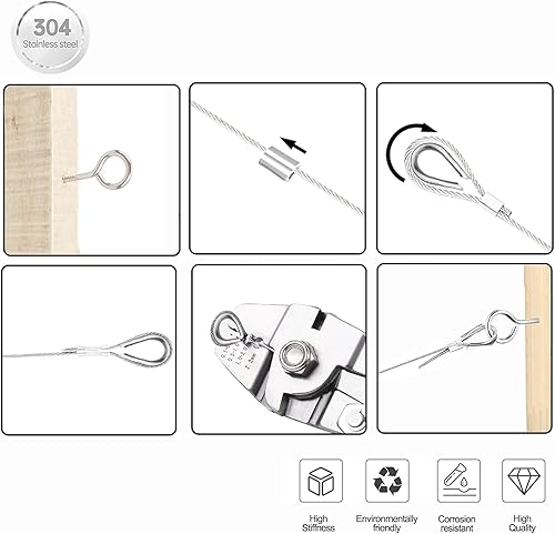 Miniatura 6 de Kit de tensor y herramienta de prensado de cuerda de alambre, cable de avión recubierto de vinilo de 100 pies (116 pulgadas sobremoldeado a 564