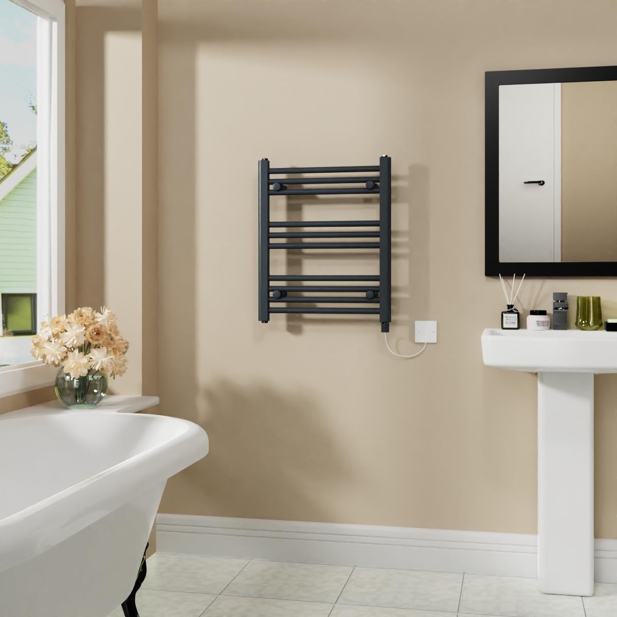 Warmehaus 400W Electric Heated Towel Rail Radiator Anthracite - 600x500mm