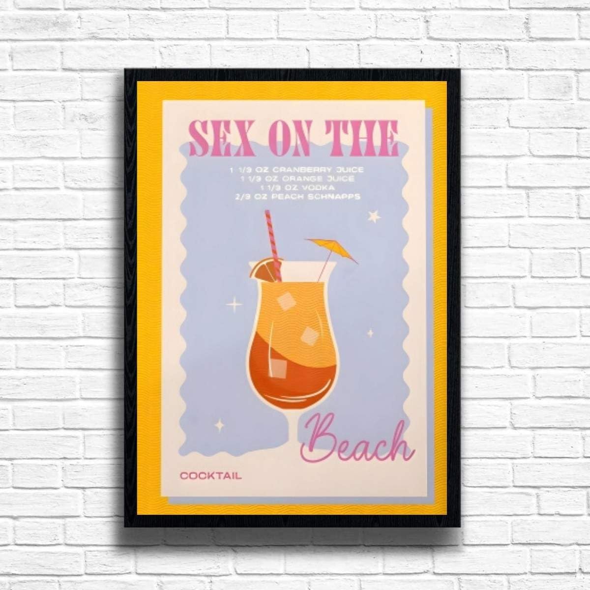 Sex On The Beach - Vintage Cocktail Print, Home Bar Art Display - Retro Bar Decor for Home, Kitchen, Lounge - Ideal Poster for Cocktail Lovers, A4 A3 Home Decoration Wall Art Deco (A3 Framed (Black))