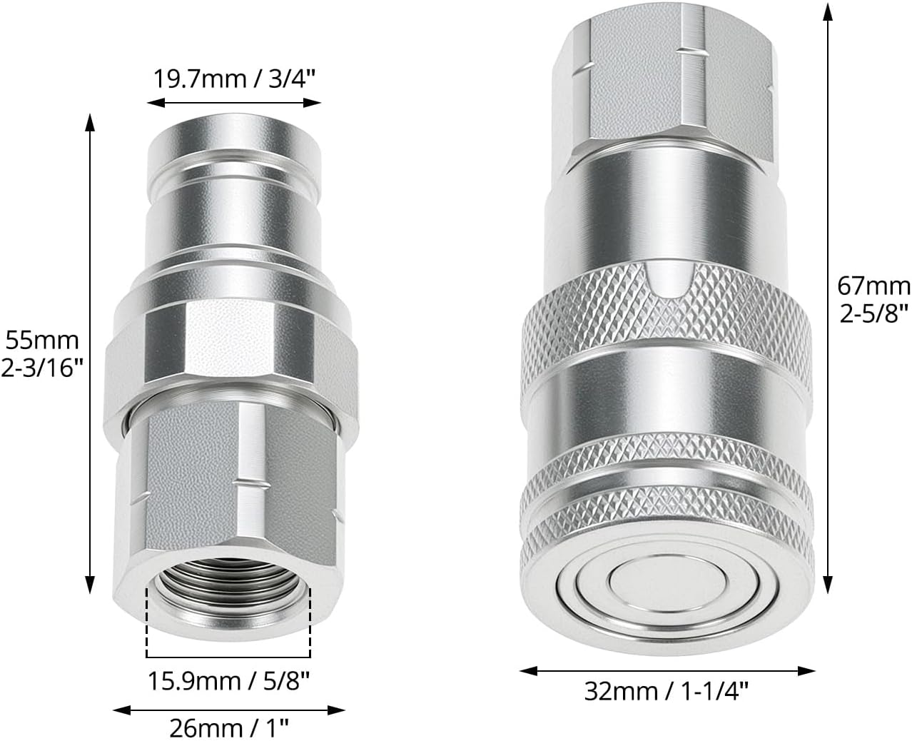 QWORK 3/8" Flat Face Hydraulic Coupler Set – NPT Thread, High Flow for Skid Steer, Farm & Construction