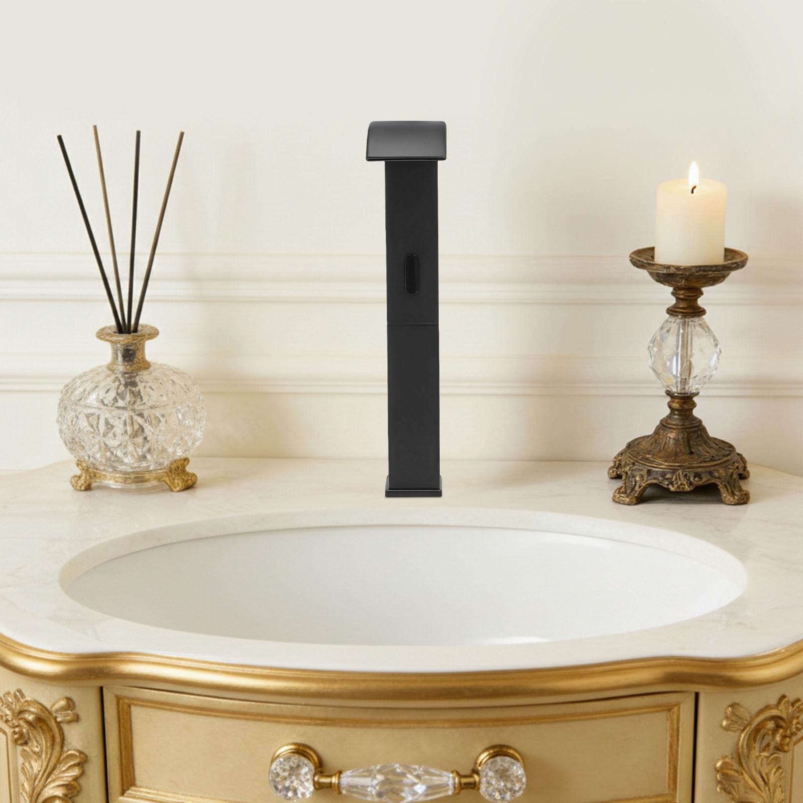 Grifo con sensor automático, grifo de baño sin contacto con válvula de control de temperatura, acero inoxidable negro grifo mezclador monomando para baño, mezclador higiénico para cocina, restaurante