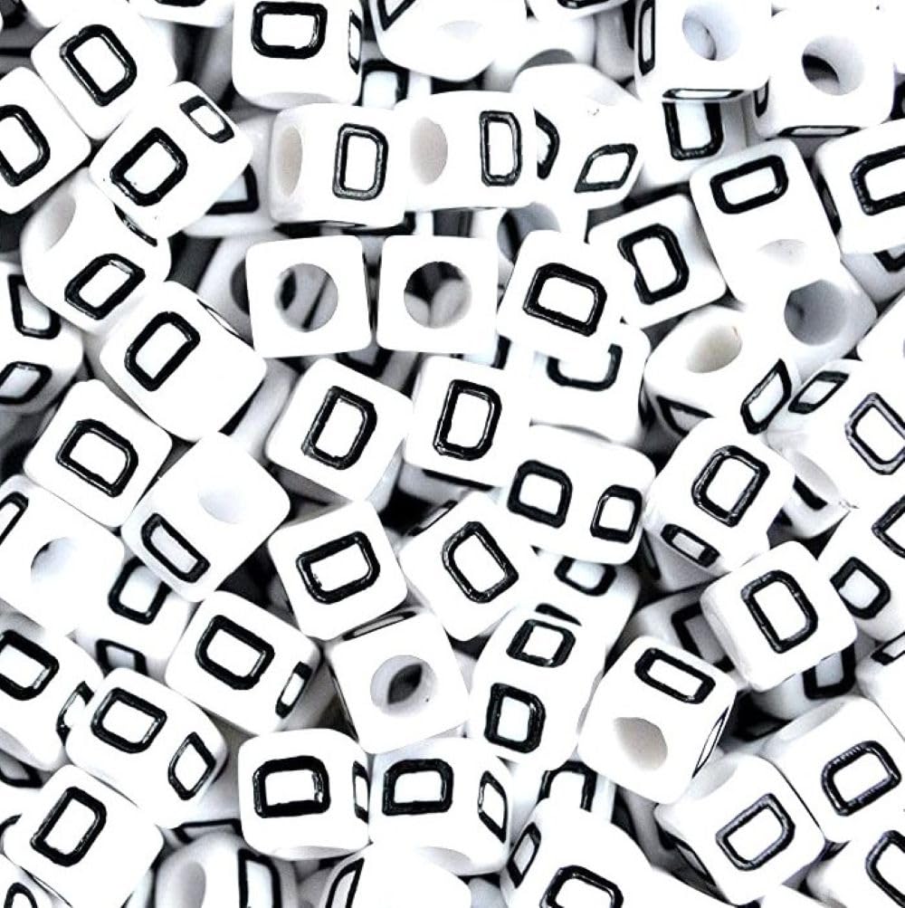 100 pcs 6mm White Cube Letter Alphabet Acrylic Beads Single & Mixed Letters (D)