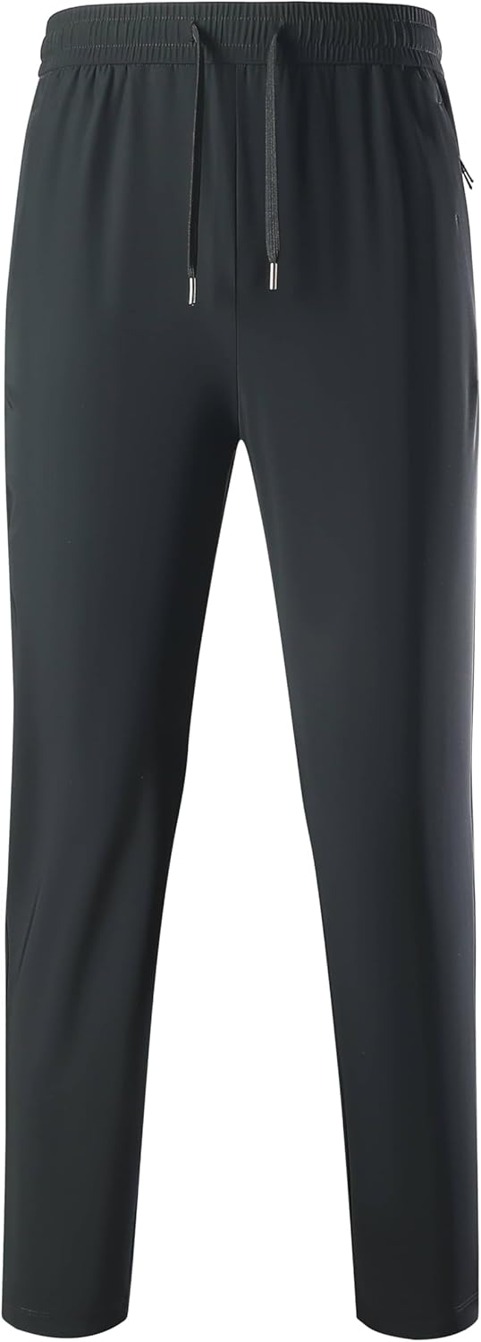 Stretch Athletic Pants for Short Men Quick Dry 27 28 Inch Inseam Cool Touch Straight Fit Joggers Zip Pockets - Image 4