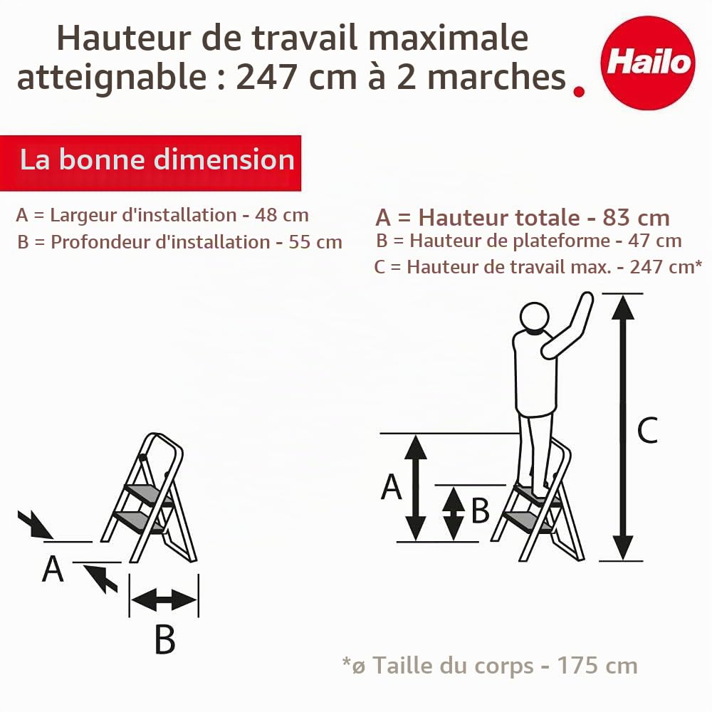 Marche Pied 2 marches Pliable antidérapant en Aluminium Hailo K30