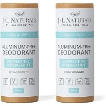 J&L Naturals Aluminum Free Deodorant for Men & Women | 100% Natural Ingredients With Coconut Oil, Shea Butter, Essential Oils | Sustainable, Eco-Friendly Peppermint & Bergamot, 3.0 Oz Pack of 2