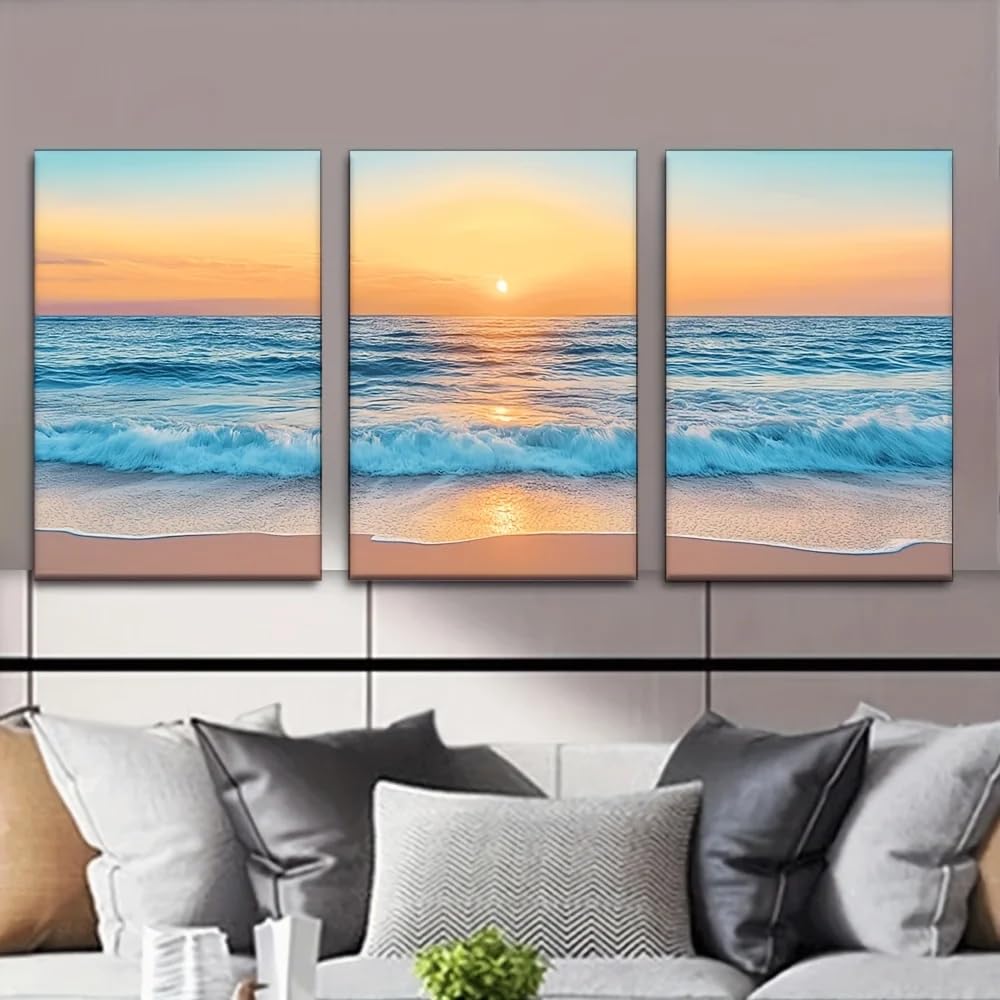 LTjiajuypd Leinwandbild „Wunderschöne Sonnenaufgangslandschaft am Meer“, Künstlerzimmer, Bibliothek, Büro, Café, Schlafzimmer (60 x 90 cm – 3-teilig)