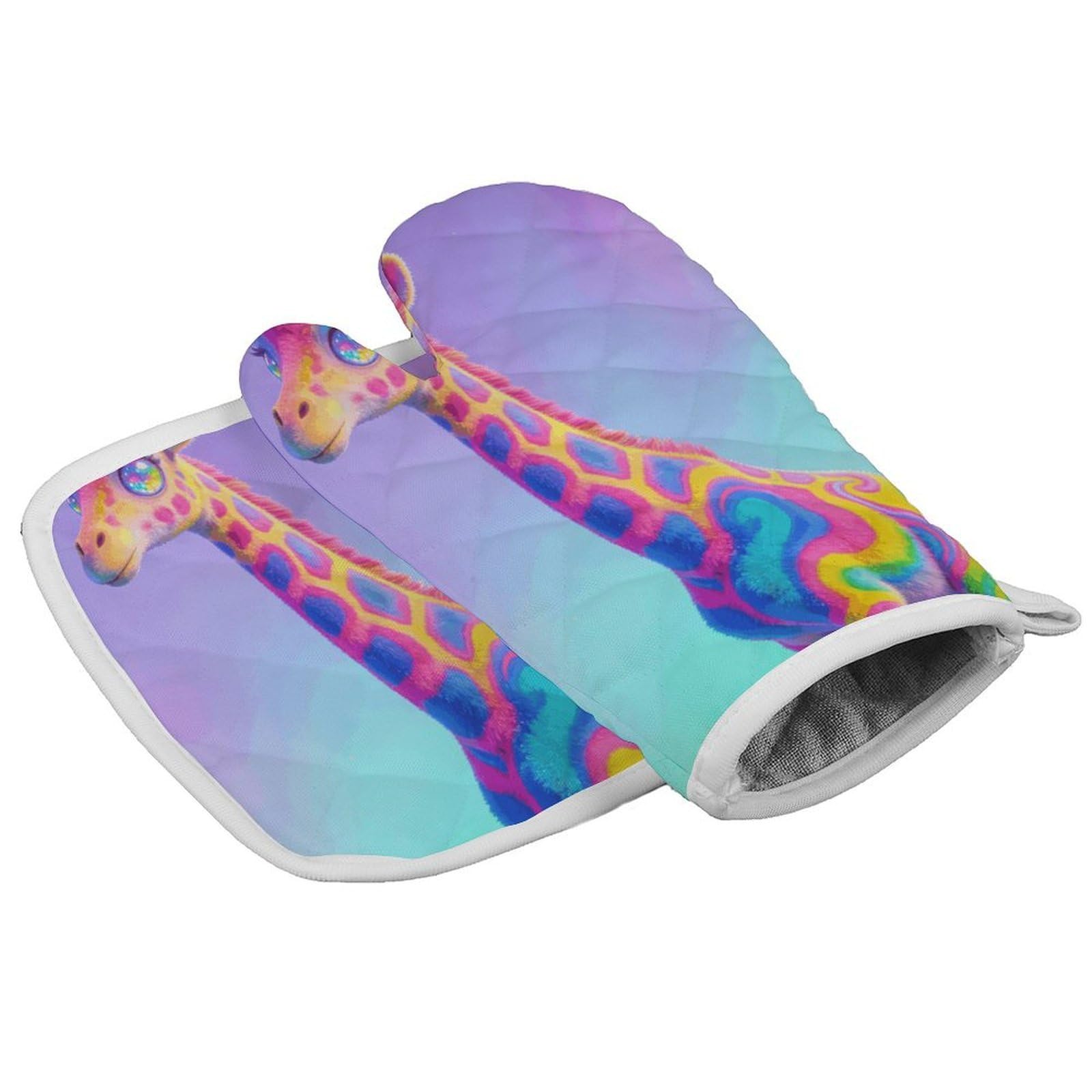 Fodpand Style Neon Giraffe Oven Mitt Set With Lanyard, Cooking Mitt, Protective Thermal Insulation,Kitchen Mitt For Baking, Cooking, Grilling, Microwave