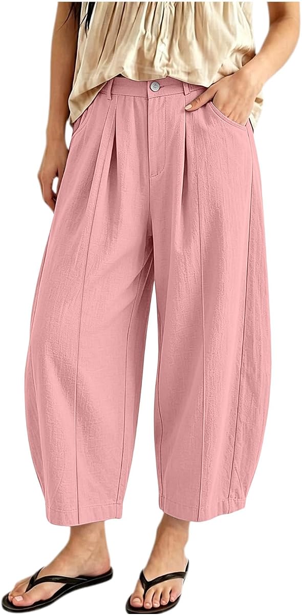 Women Wide Leg Palazzo Capri Pants Pleated Barrel Lounge Trouser