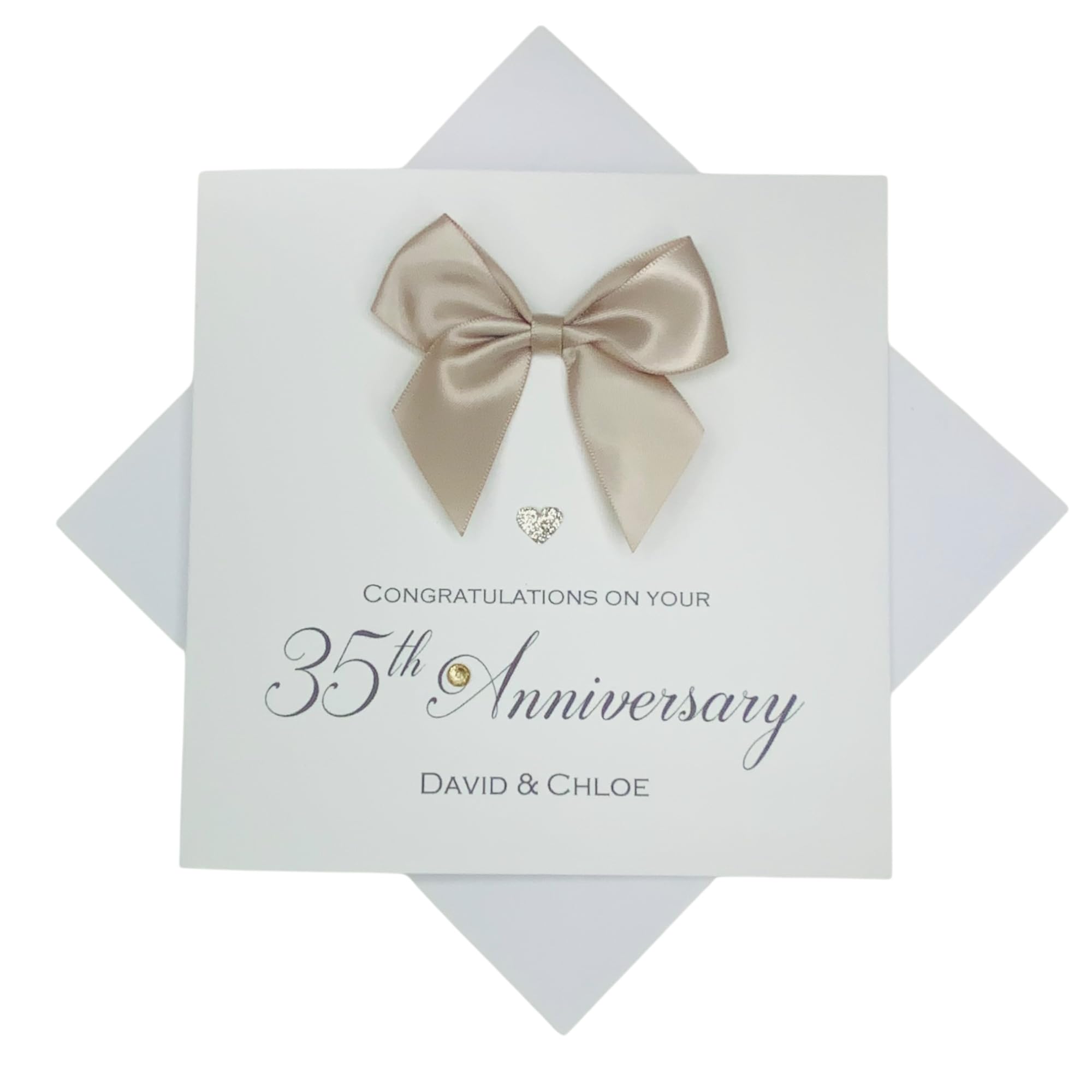 35th Wedding Anniversary Card - Coral 35 Year Thirty Fifth Anniversary Greeting Card, Personalised Gift for Wife, Husband, Parents, Couple Friends - Various Designs - 18 Colours (Regal Bow) โ image 1