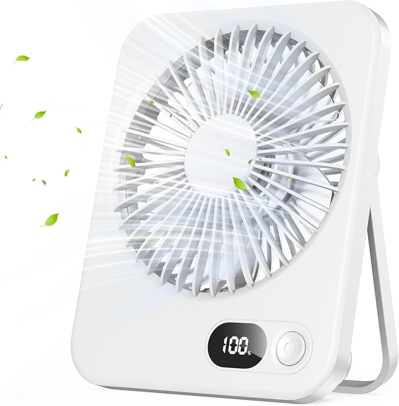 Ventilateur de Bureau Portable - 3000mAh Ventilateur à Main/Suspendu USB,5 Vitesses,Jusqu'à 8h,Angle Réglable à 180°,Faible Bruit,Affichage LED,Fan Sans Fil Rechargeable pour Maison Bureau Extérieur