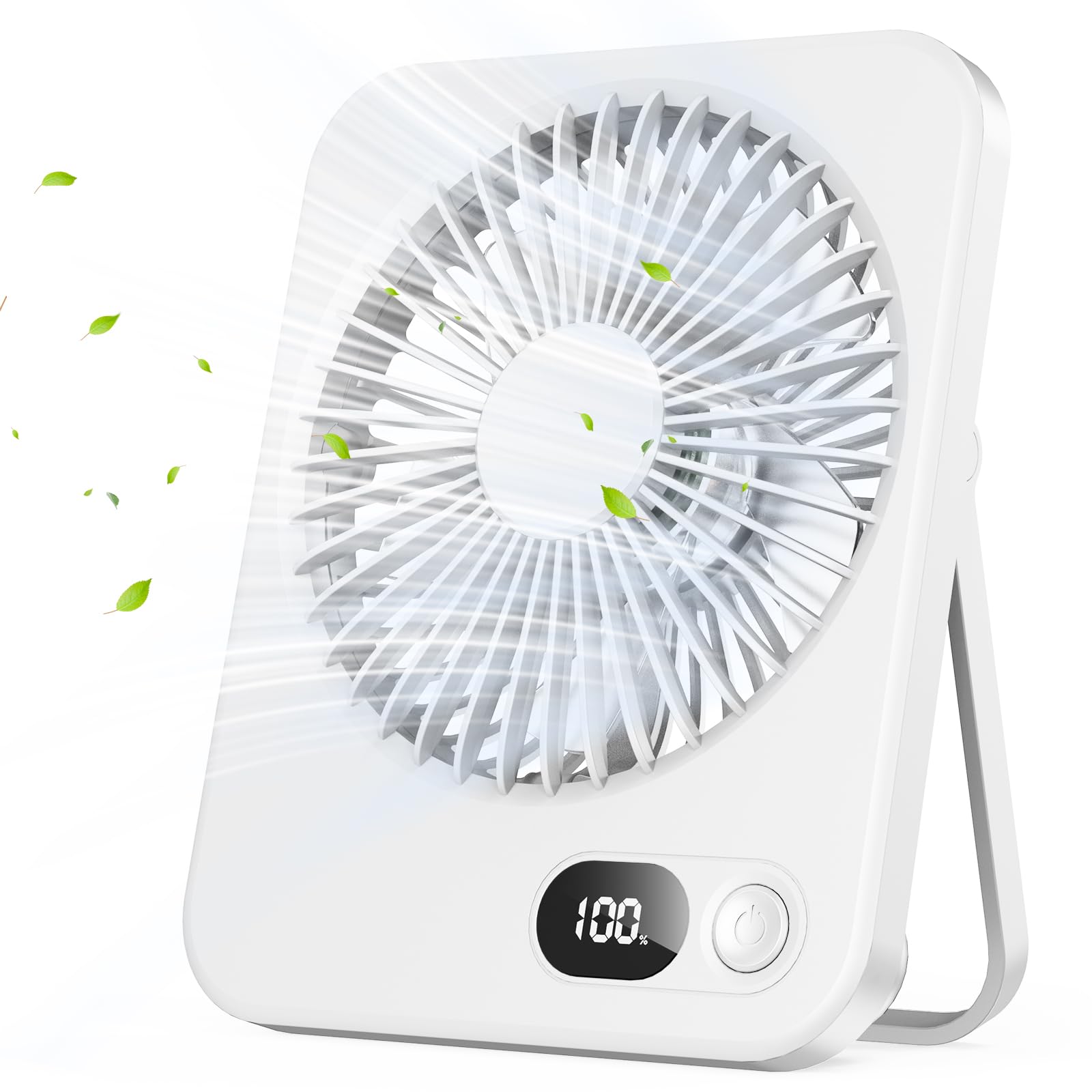 Ventilateur de Bureau Portable - 3000mAh Ventilateur à Main/Suspendu USB,5 Vitesses,Jusqu'à 8h,Angle Réglable à 180°,Faible Bruit,Affichage LED,Fan Sans Fil Rechargeable pour Maison Bureau Extérieur - 1