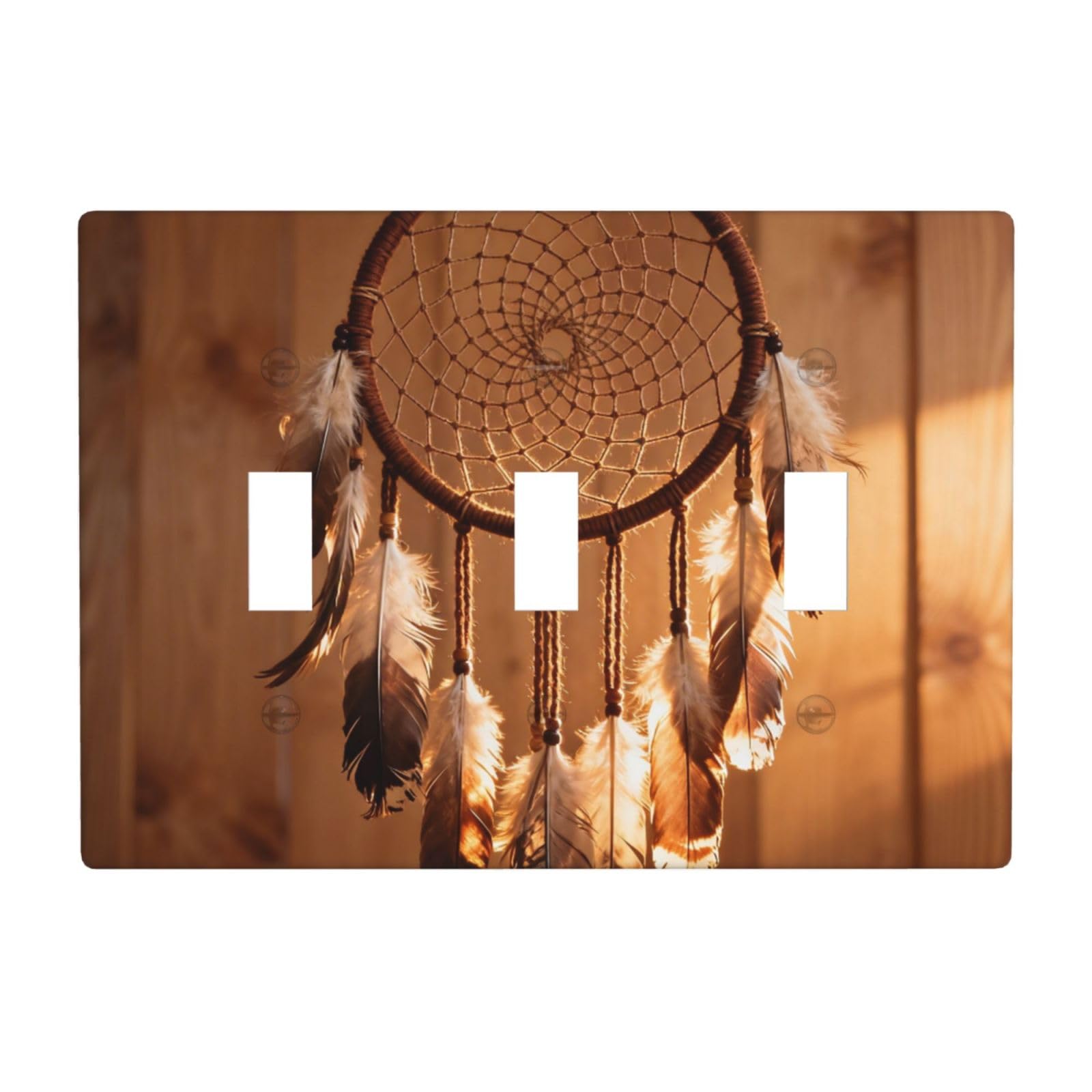 Dreamcatcher Feather Fall 3 Gang Switch Plate Cover-Unbreakable Polycarbonate Wall Plate, Heat Resistant Toggle Switch Decor for Home
