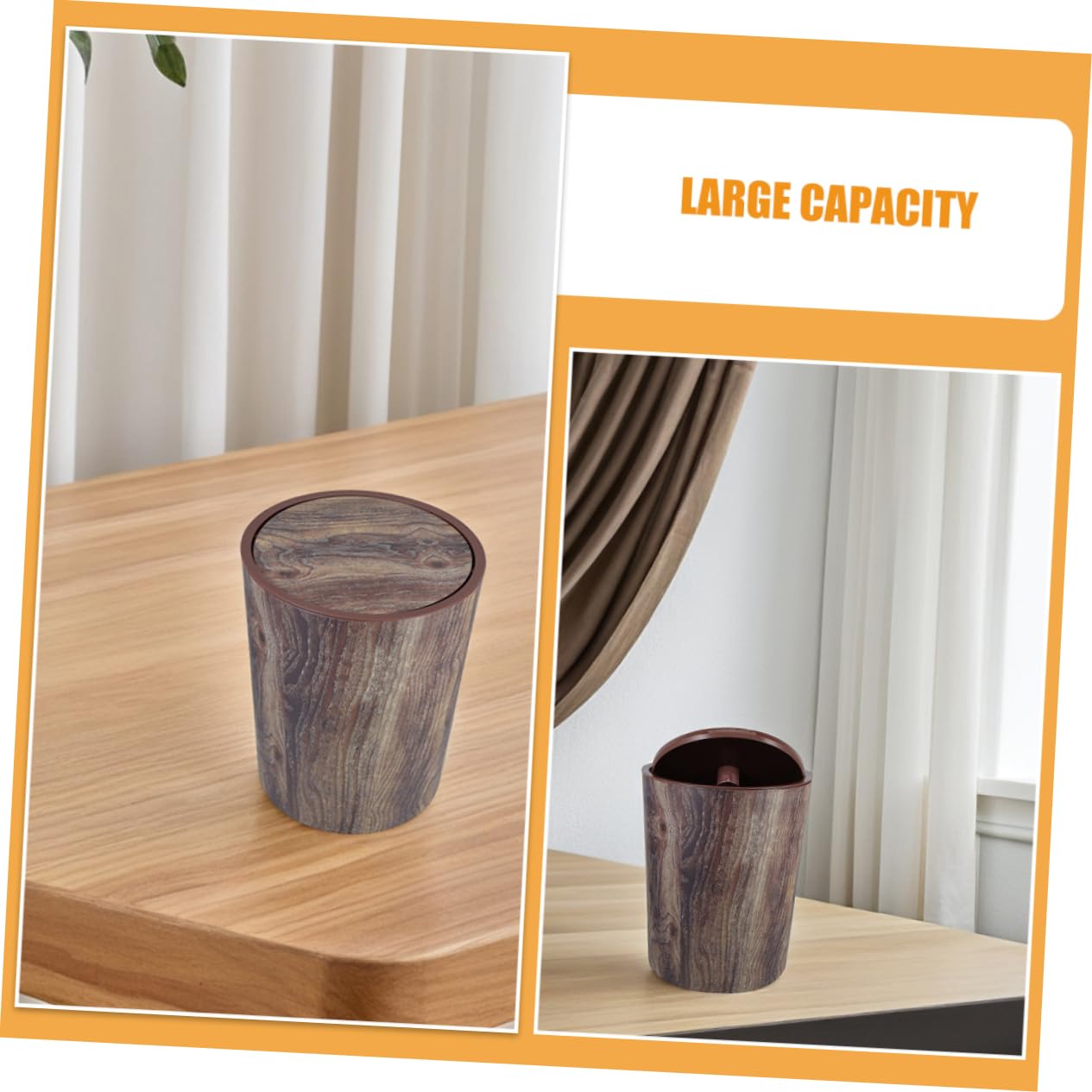 Hemobllo Cestino per Spazzatura Venature del Legno Cestino per Carta Straccia Grande Capacità in Plastica Pp Stile Fattoria Retrò per Casa Cucina Ufficio Bagno Camera da Letto