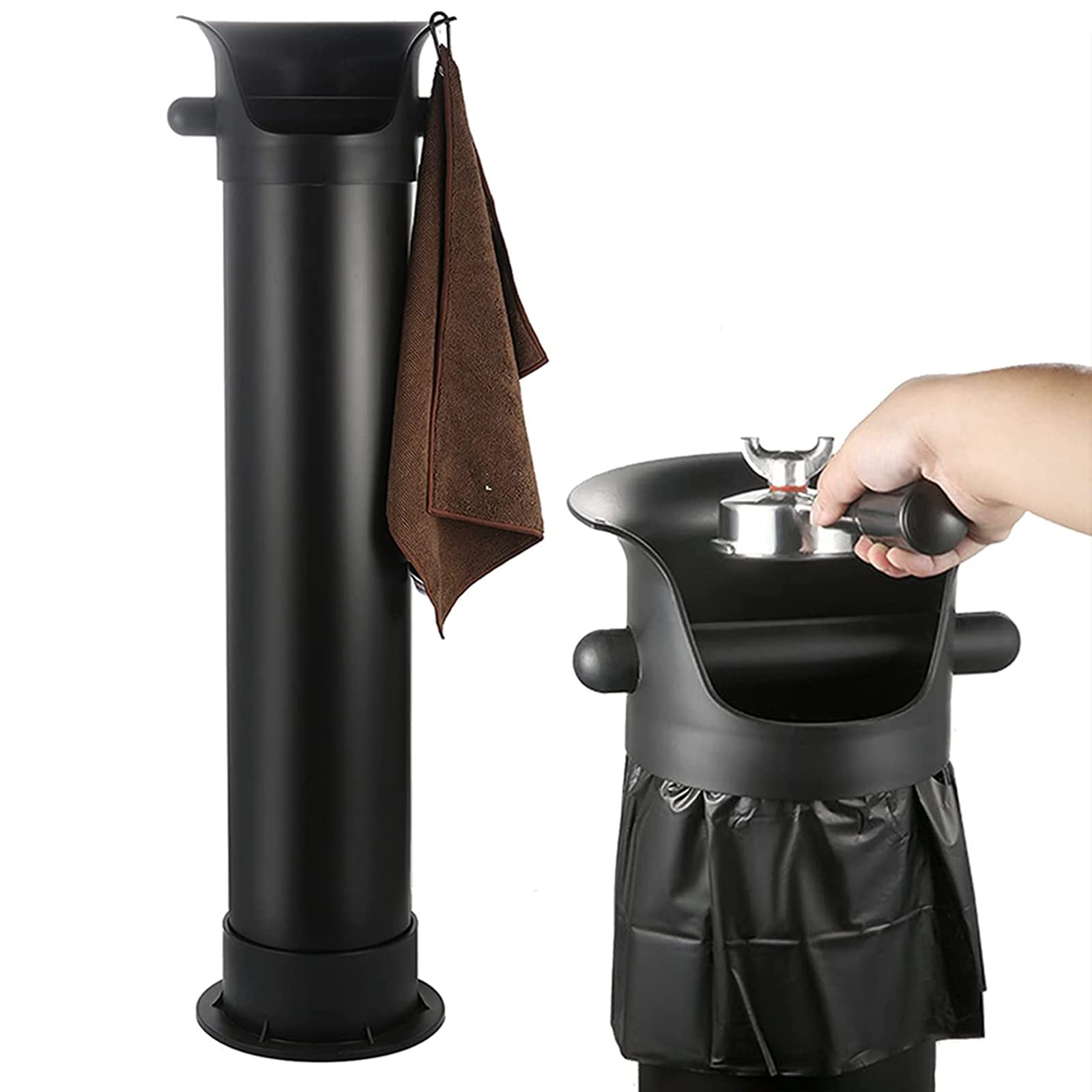 Negro Caja De Golpe De Café Contenedor De Descarga De Espresso Absorbente De Golpes Durable Estilo Barista Cubo De Expreso Con Knock Bar Extraíble, Trapo Y Base Antideslizante (Ronda)