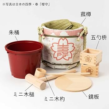 Amazon.co.jp: 岸本吉二商店 ミニ鏡開きセット 菰樽 マグネット式の