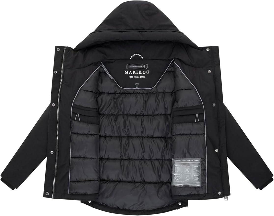 MARIKOO Winterjas voor dames (XS-3XL) - met capuchon, gevoerde buitenzakken, ventilatiesleuven - N113, XL