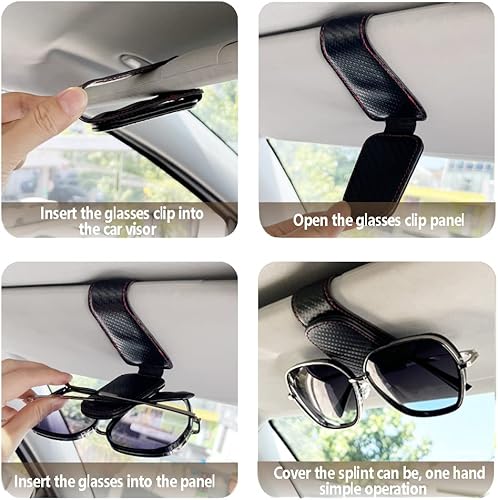 Miniatura 5 de 2 soportes para lentes de sol para automóvil, clip magnético de cuero para visera solar de automóvil, soporte para lentes de sol y clip para tarjeta