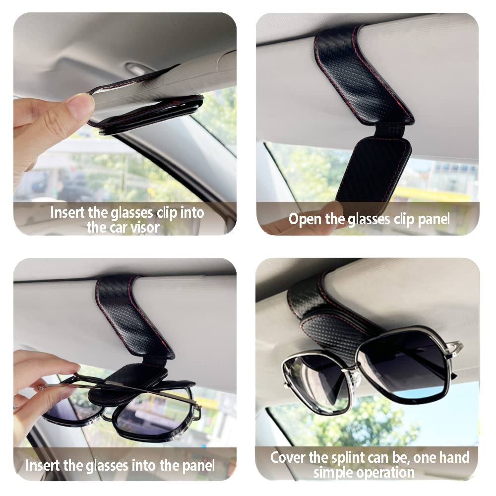 2Pcs Sunglass Holder for Car Magnetic Leather Eyeglass Hanger Clip for Car Sun Visor Sunglasses Holder and Ticket — view 5