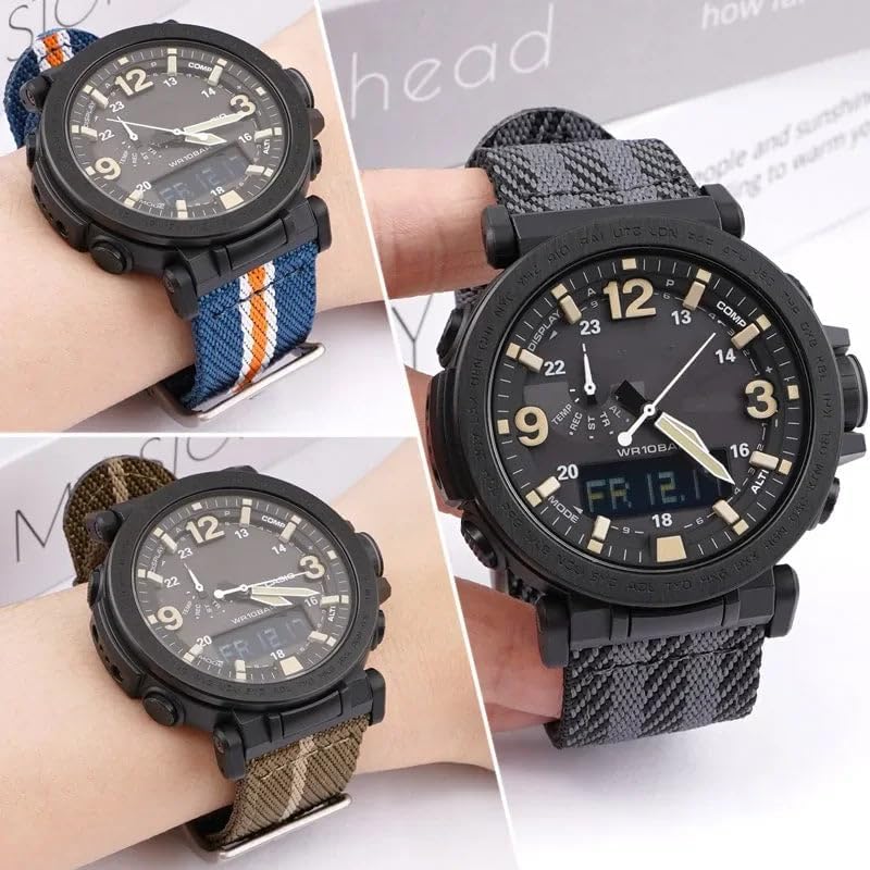 24mm Nylon Canvas Strap – Compatible with Casio PRW-6600 PRG-600YB PRG-650 GA-2000 – Waterproof Army Sport Watch Band for Men – 9 Color Options Available
