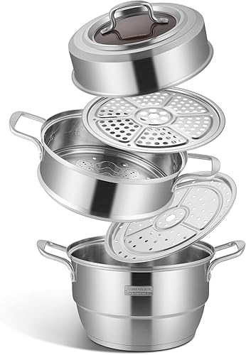 Miniatura 10 de GOLDEN KEY Vaporizador de 4 cuartos de galón para cocinar, ollas de vapor con cesta de vapor para verduras, utensilios de cocina multiusos de acero